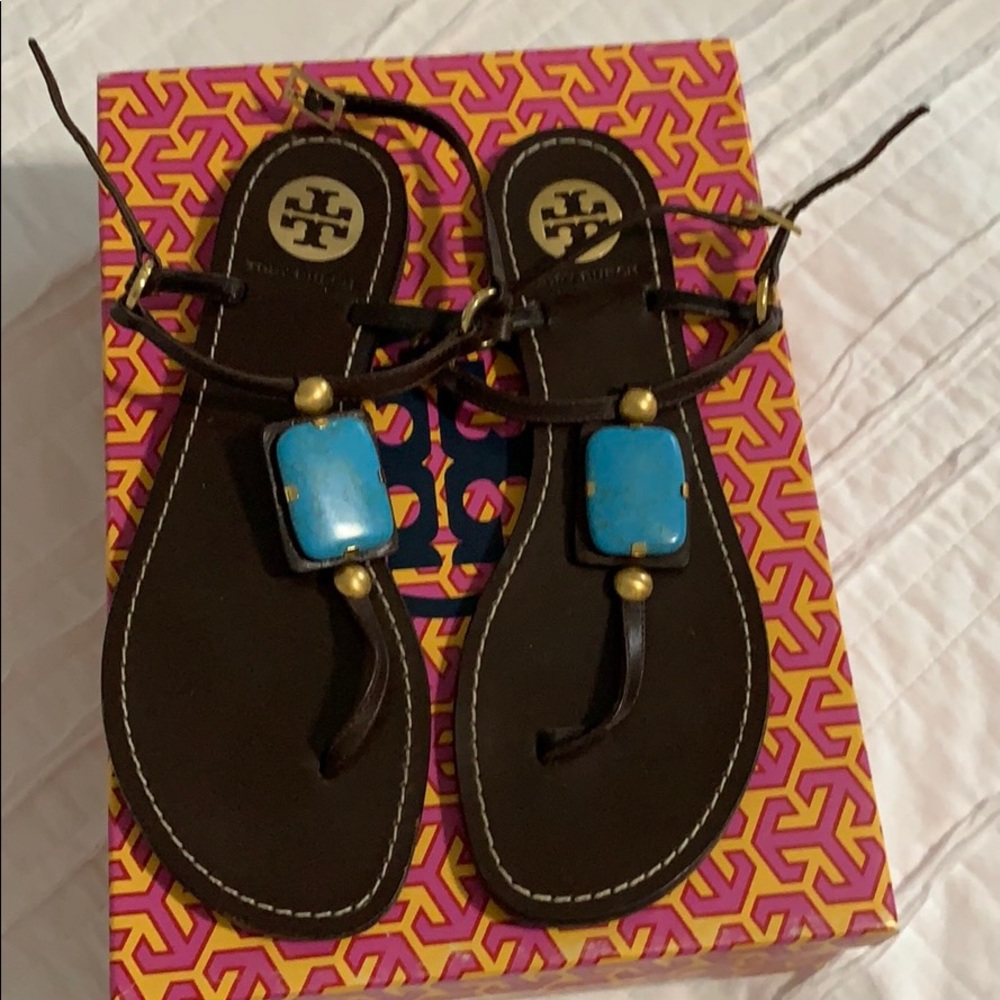 Tory Burch Turquoise and Brown Sandal